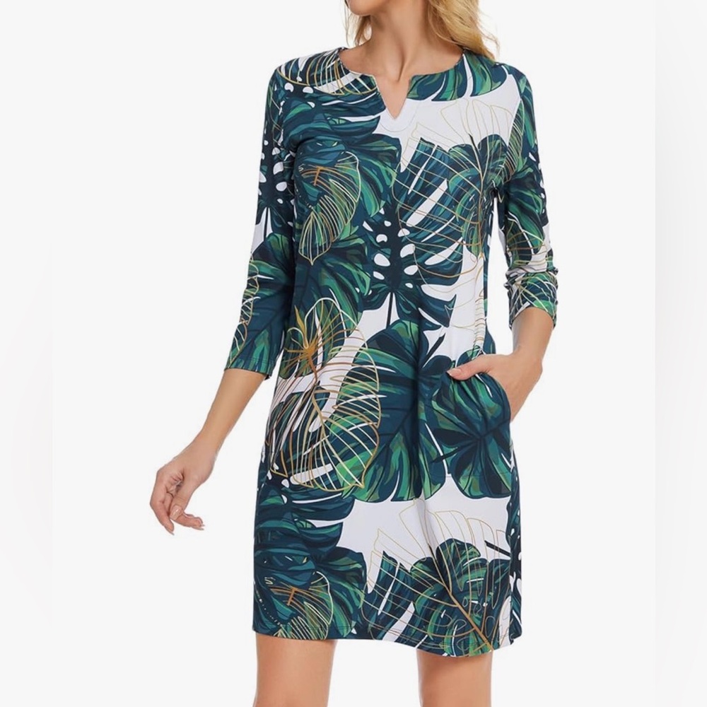 Iconic Tropical Leaf Print Vacay Dress!